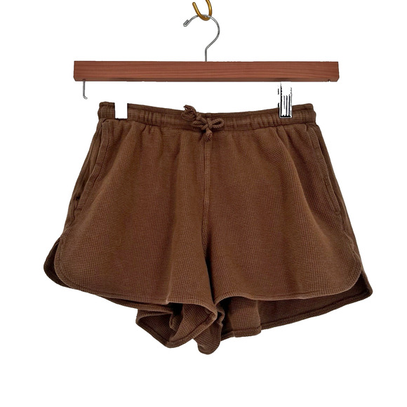 Brandy Melville Summer Thermal Shorts Brown Waffle Knit One Size O/S - Picture 1 of 8
